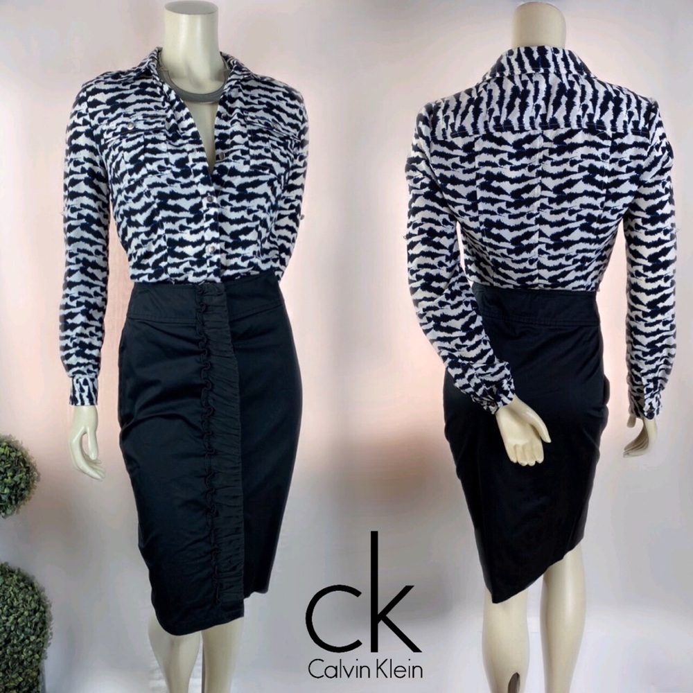 Calvin Klein | Women Career Animal Animal Print Long Sleeve Button Up Blouse